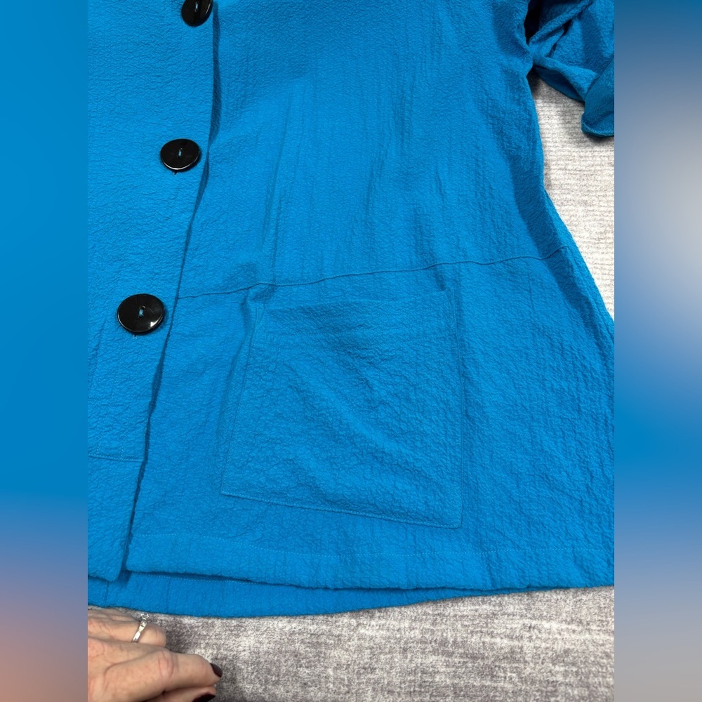 Ali Miles Tunic Jacket Top Women’s 2X Blue Crinkled Button Roll Sleeve Office - Picture 7 of 11